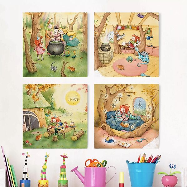 4-teiliges Leinwandbild Kinderzimmer - Quadrat Frida die kleine Waldhexe - günstig online kaufen