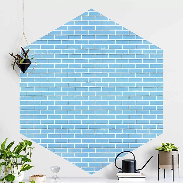 Hexagon Mustertapete selbstklebend Pastellblaue Ziegelwand günstig online kaufen