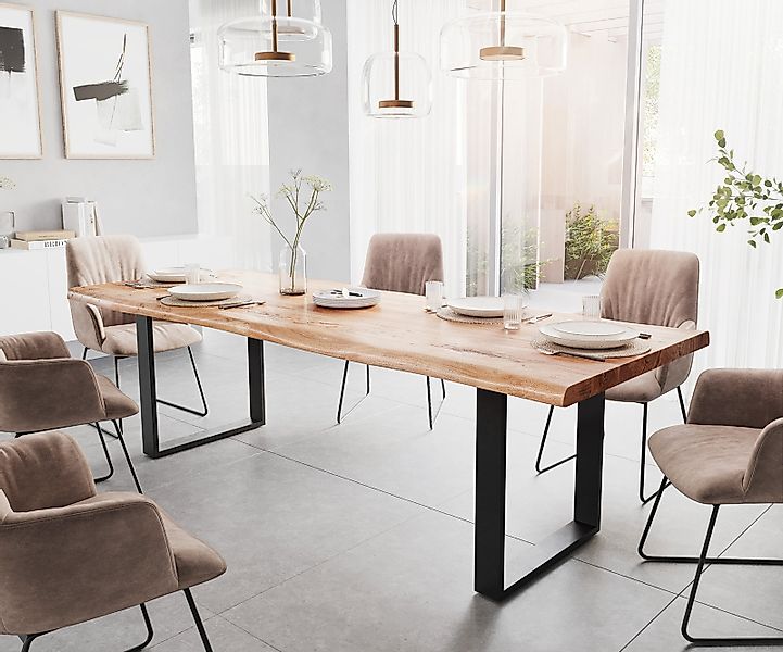 Esstisch Edge 260x100 XL Akazie Natur  Metall Schmal schwarz Live-Edge günstig online kaufen