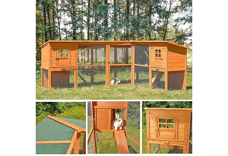 Melko Hühnerstall Freigehege Hühnerstall Holz Braun Kaninchenstall Freilauf günstig online kaufen