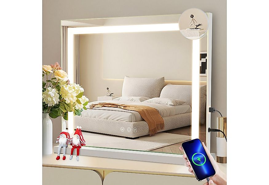 Nettlife Schminkspiegel mit Beleuchtung 50x40cm Dimmbare LED Spiegel mit 3 günstig online kaufen