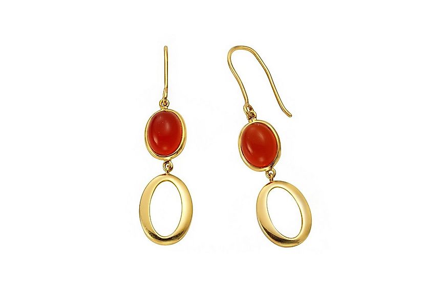 Jamelli Paar Ohrhänger Silber 925 vergoldet 30mm lang mit echtem roten Carn günstig online kaufen