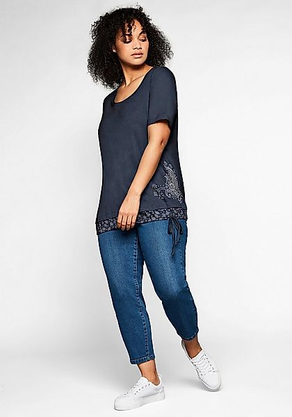 Sheego T-Shirt T-Shirt Kurzarm in 2-in-1-Optik mit Print und Tunnelzug günstig online kaufen