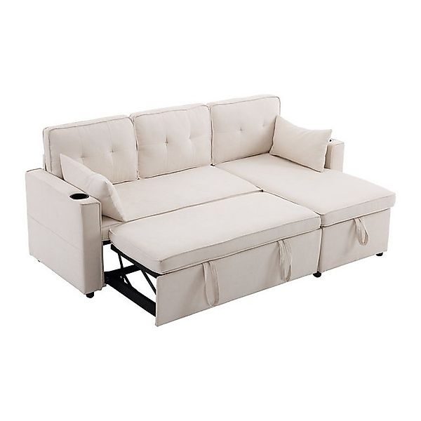Odikalo Schlafsofa L-form Lounge Sofa Sessel Ausziehbar Stauraum Becherhalt günstig online kaufen