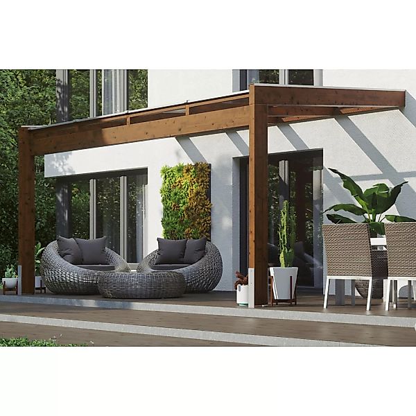 Skan Holz Terrassenüberdachung Novara 450 cm x 309 cm Nussbaum günstig online kaufen