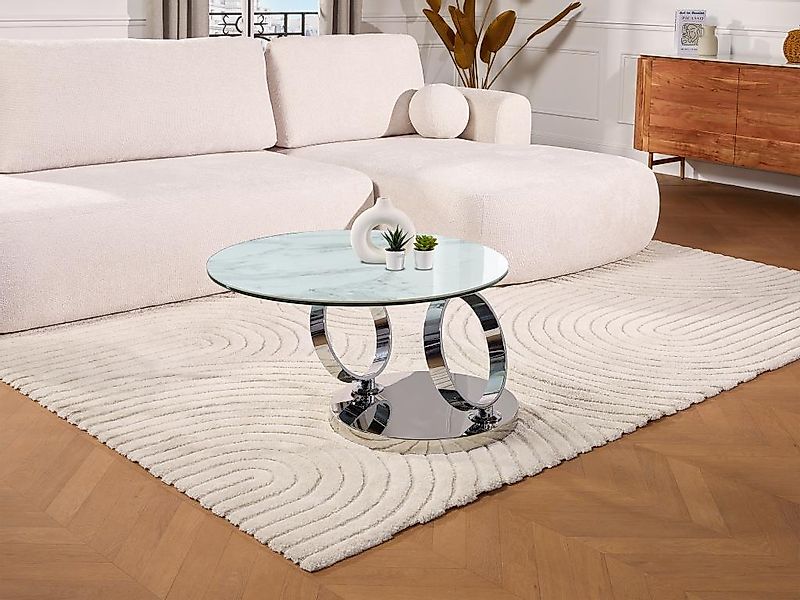 Couchtisch mit drehbaren Tischplatten - Keramik & Glas - Weiß mit Marmor-Ef günstig online kaufen