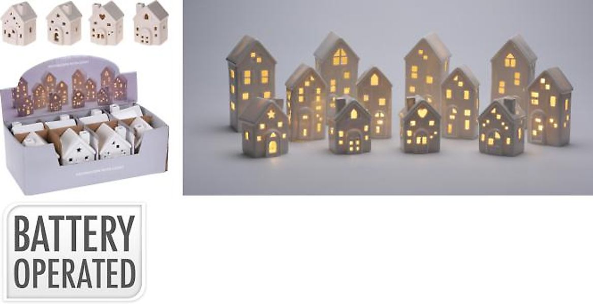 Deko-Figur Haus mit LED 1 Stück ca. 8 cm 4 Sorten unsortiert günstig online kaufen