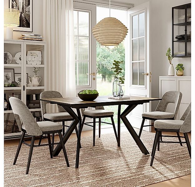 Vicco Esstisch Trill, Eiche rustikal/Schwarz/Schwarz, 140 x 90 cm ausziehba günstig online kaufen