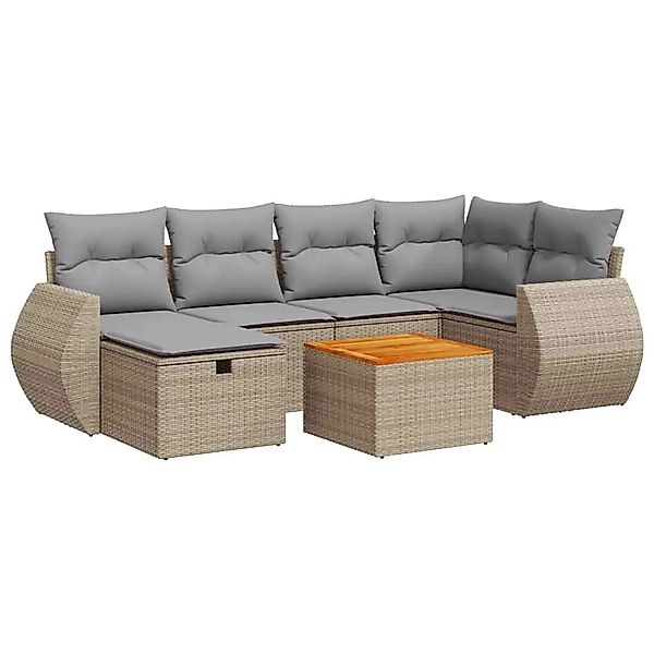 vidaXL 7-Tlg Garten-Sofagarnitur mit Kissen Beige Poly Rattan 3325846 günstig online kaufen