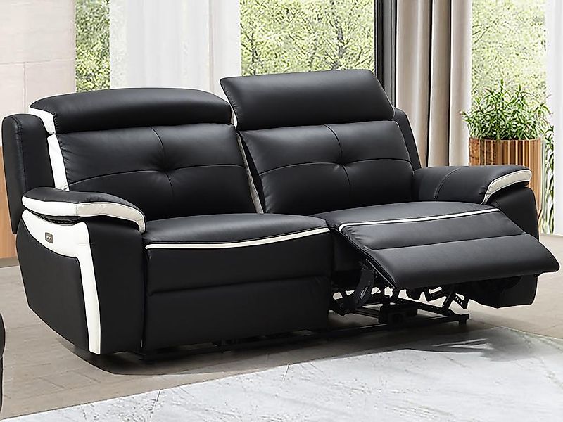 Relaxsofa Leder elektrisch 3-Sitzer - Schwarz & Weiß - ANGELIQUE günstig online kaufen