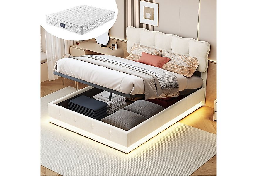 Furnishings Home Polsterbett Stauraumbett Doppelbett LED + Bettkasten (Hydr günstig online kaufen