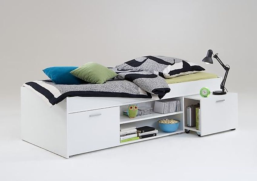 CARLO 1 90x200 Bettanlage inkl ausziehbarer Nako von FMD Weiß günstig online kaufen
