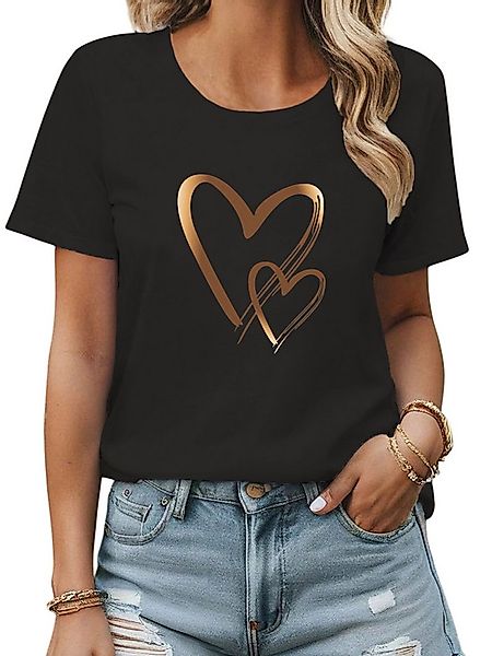 PYLIKE Rundhalsshirt Damen Bequemes Sommer T shirt mit Liebe Ausgefallene D günstig online kaufen