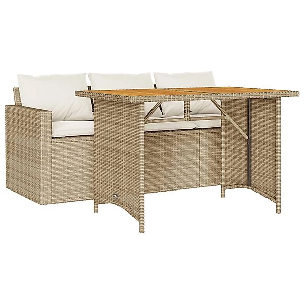vidaXL 2-Tlg Garten-Essgruppe mit Kissen Beige Poly Rattan 366338 günstig online kaufen