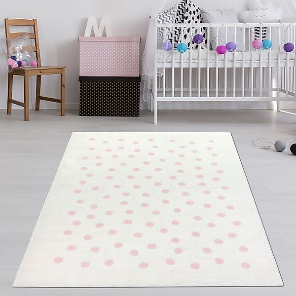 TeppichHome24 Teppich Kinderteppich mit rosa Punkten, günstig online kaufen