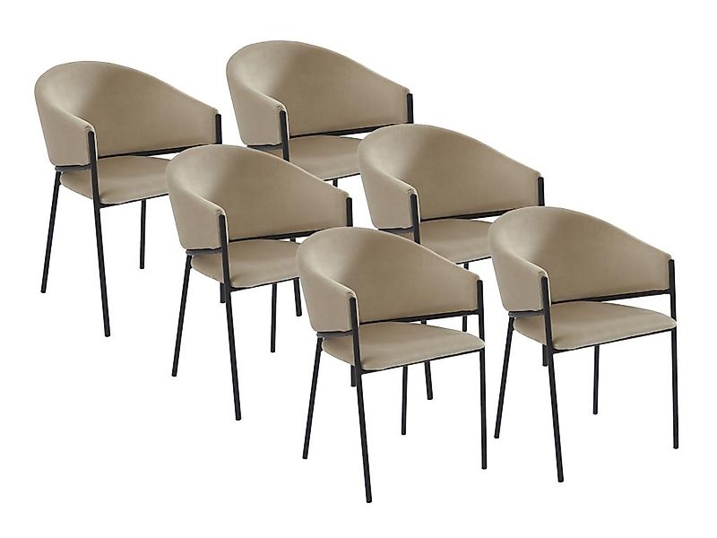 Stuhl mit Armlehnen 6er-Set - Samt & Schwarzes Metall - Beige - ORDIDA  von günstig online kaufen