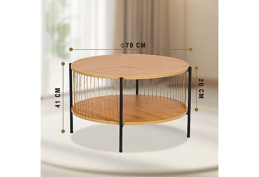 KAHOO Couchtisch Doppelter Kaffeetisch mit Holzmaserung, rund, 70x70x41cm günstig online kaufen