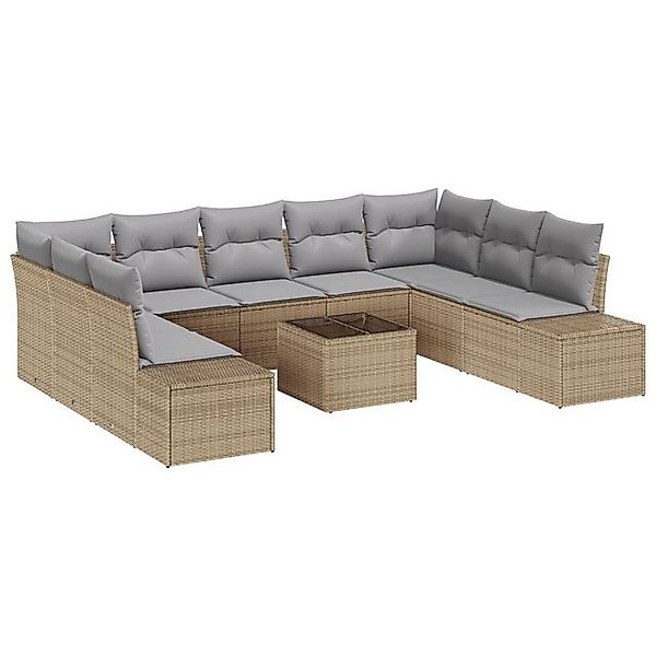 vidaXL Loungesofa 10-teiliges Garten-Sofa-Set mit Kissen Schwarz Poly Ratta günstig online kaufen