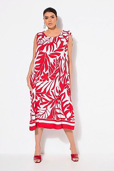 Ulla Popken Midikleid Midikleid Blätter geraffter Rundhals ärmellos günstig online kaufen