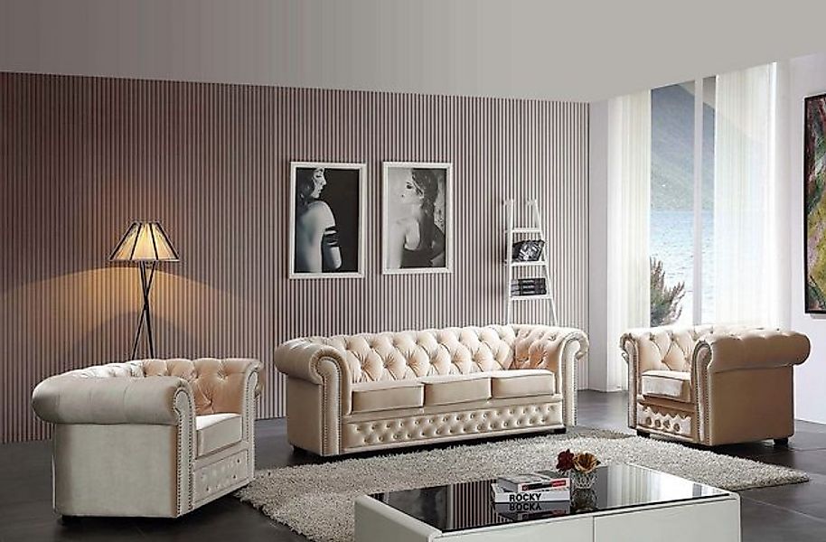 JVmoebel Sofa Chesterfield Couch Polster Sitz Komplett Set Garnitur Leder, günstig online kaufen