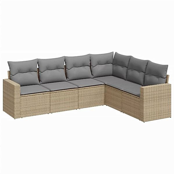 vidaXL 6-tlg Garten-Sofagarnitur mit Kissen Beige Poly Rattan Modell 55 günstig online kaufen