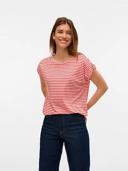 Vero Moda Rundhalsshirt "VMAVA PLAIN SS TOP STRIPE GA JRS NOOS" Materialmix günstig online kaufen