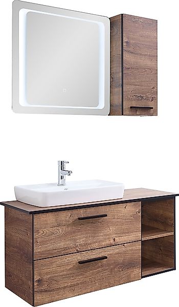 Saphir Badmöbel-Set »Quickset 374 3-teilig, Keramik-Aufsatzbecken mit LED-S günstig online kaufen