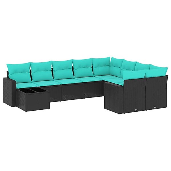 vidaXL 10-Tlg Garten-Sofagarnitur mit Kissen Schwarz Poly Rattan 3219447 günstig online kaufen
