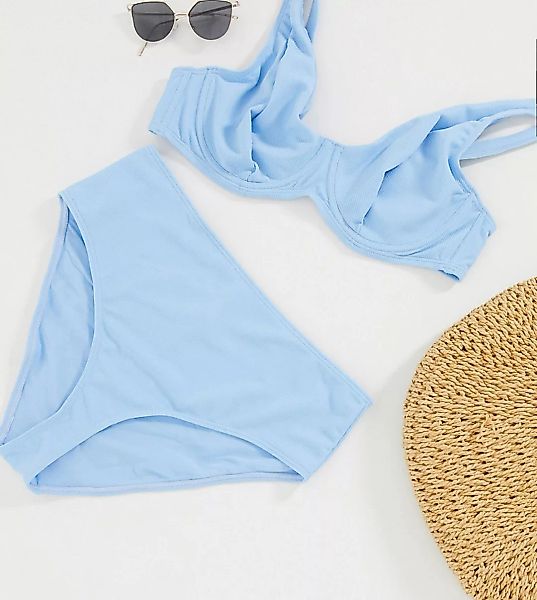 Peek & Beau Curve – Exklusive Bikinihose in Blau mit hohem Bund günstig online kaufen