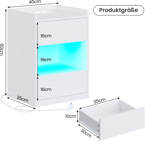 MSMASK Nachttisch mit LED-Beleuchtung und Ladestation, günstig online kaufen