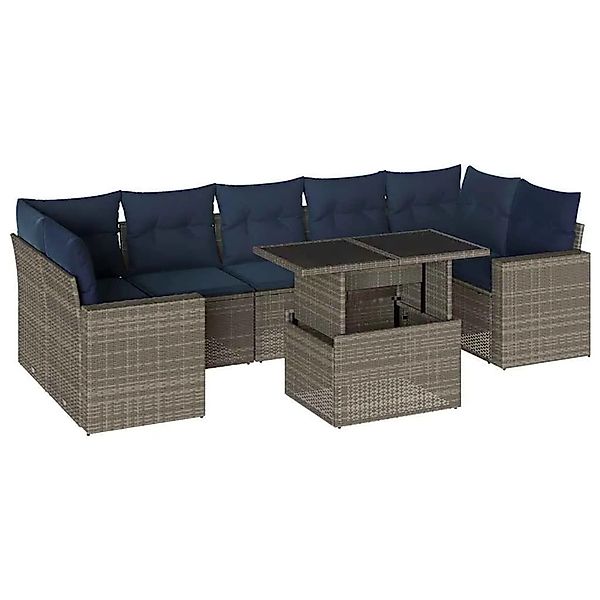 vidaXL 8-Tlg Gartensofa-Set mit Kissen Grau Polyrattan 3267151 günstig online kaufen