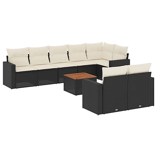 vidaXL 9-Tlg Garten-Sofagarnitur mit Kissen Schwarz Poly Rattan 3224208 günstig online kaufen