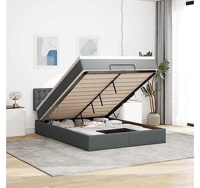vidaXL Bett, Ottoman-Bett mit Matratze Dunkelgrau 140x190 cm Stoff günstig online kaufen