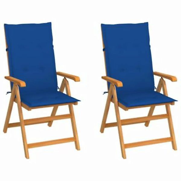 vidaXL Gartenstühle 2 Stk. mit Königsblauen Kissen Massivholz Teak Gartenst günstig online kaufen