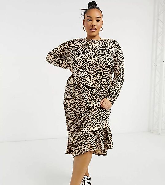 Daisy Street Plus – Midaxi-Hängerkleid mit Leopardenmuster-Braun günstig online kaufen
