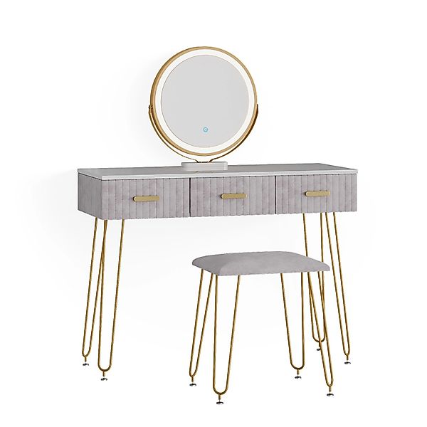 Vicco Schminktisch Layla, Weiß/Grau, 100 cm mit LED Beleuchtung und Hocker günstig online kaufen