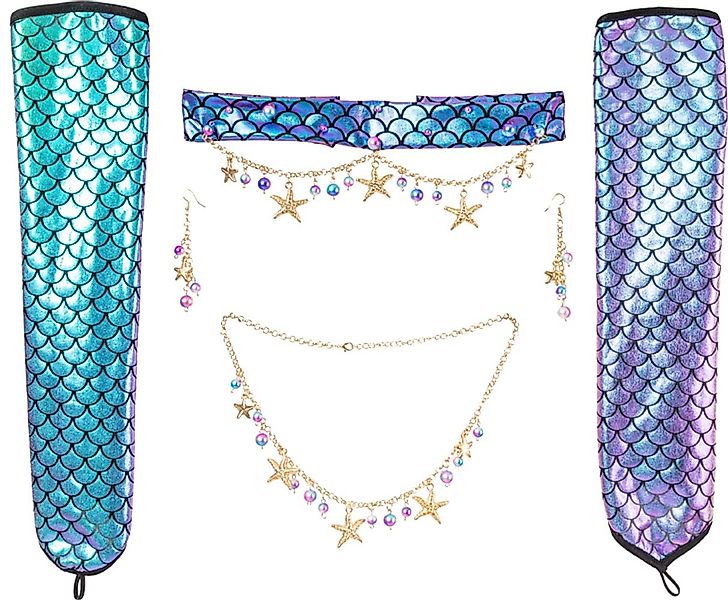 Orlob Kostüm Meerjungfrau 4-teilig Handschuhe Ohrringe Halskette Kopfband günstig online kaufen