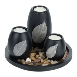 relaxdays Teelichthalter mit Tablett & Steine günstig online kaufen