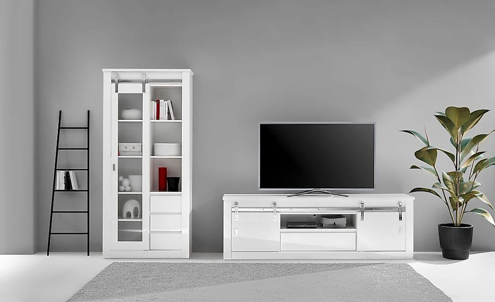 Home affaire Wohnwand "Daytona, moderne Anbauwand, Wohnzimmer-Set in Weiß H günstig online kaufen