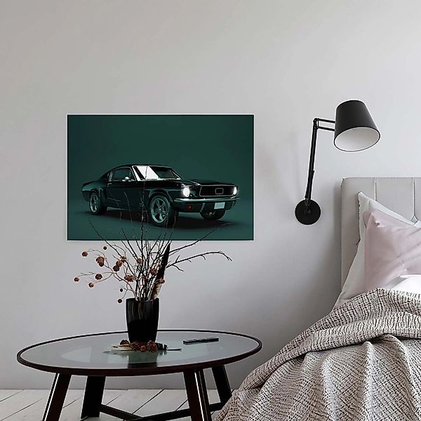 Bricoflor Oldtimer Wandbild In Petrol Und Schwarz Dunkelgrünes Leinwand Bil günstig online kaufen