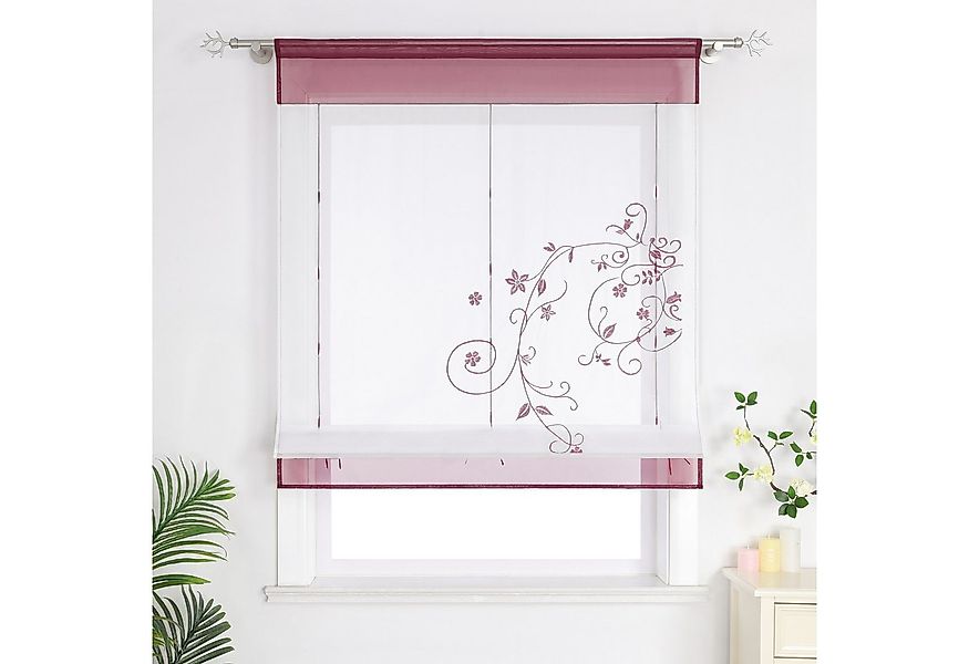 Joyswahl Raffrollo, mit Stangendurchzug, Voile Raffgardinen mit Blumen-Stic günstig online kaufen