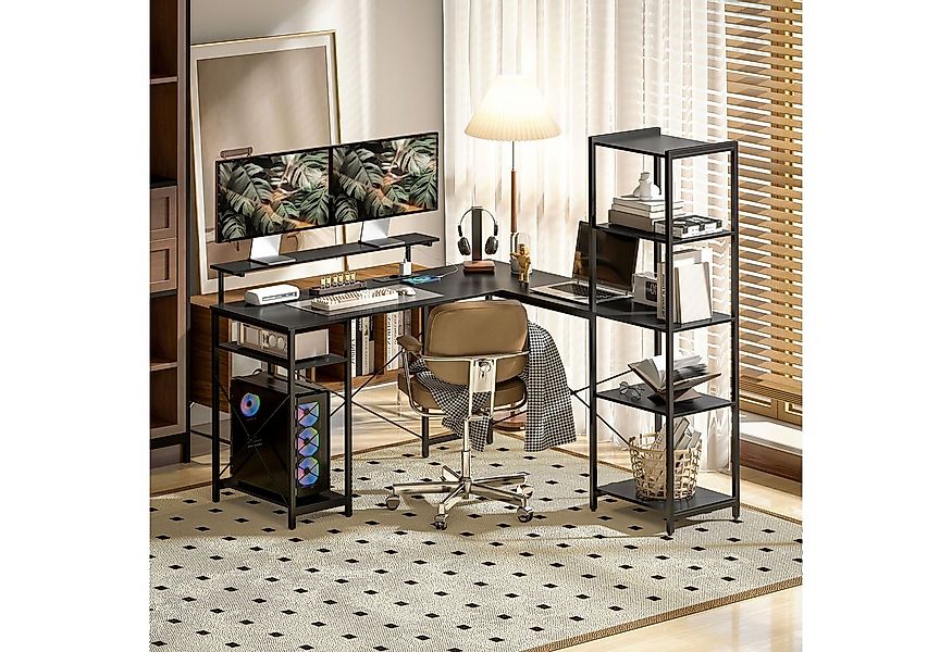 HOMCOM Computertisch L-förmig, 137 x 140 x 139,5 cm, mit 6 Ablagen, Monitor günstig online kaufen