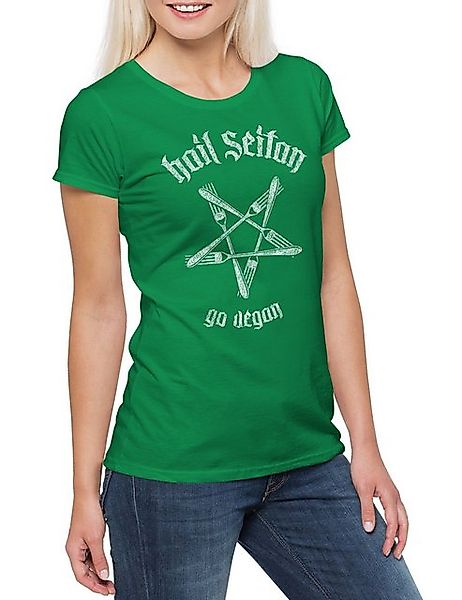 Urban Backwoods Print-Shirt Hail Seitan Damen T-Shirt Satan Heil Vegan Vege günstig online kaufen