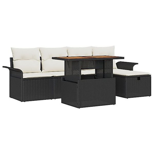 vidaXL Loungesofa 6-teiliges Garten Sofa Set mit Kissen Schwarz Poly Rattan günstig online kaufen