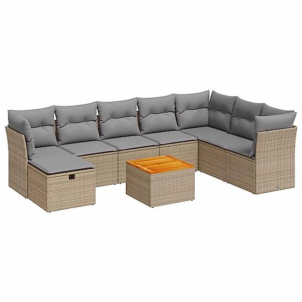 vidaXL 9-Tlg Garten-Sofagarnitur mit Kissen Beige Poly Rattan 3325776 günstig online kaufen