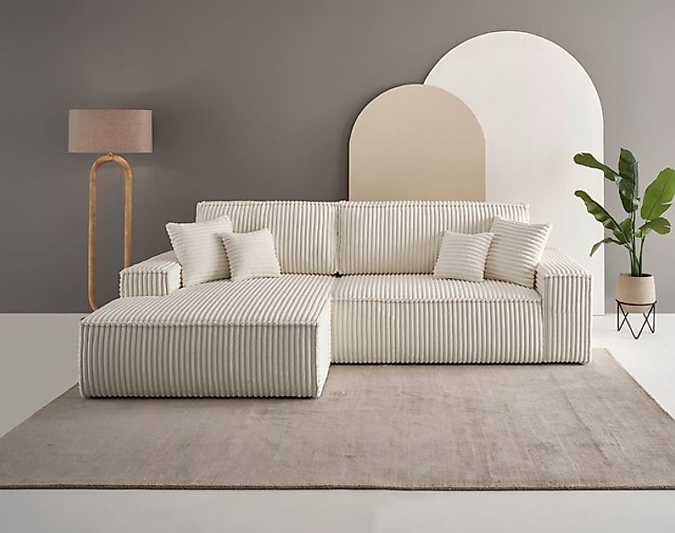 andas Ecksofa »Finnley Schlafsofa 267 cm in Bouclé, Struktur fein u. Cord, günstig online kaufen