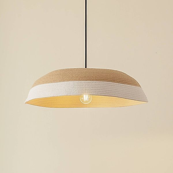 Lindby Hängeleuchte Caliva, Ø 60 cm, beige/weiß, Hanfseil günstig online kaufen