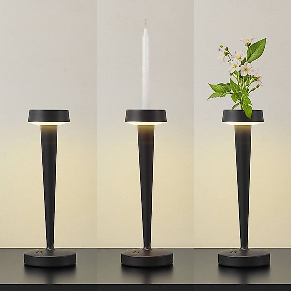 Lucande LED-Akku-Kerzenständer Lea, Vase, dunkelbraun, 28 cm günstig online kaufen