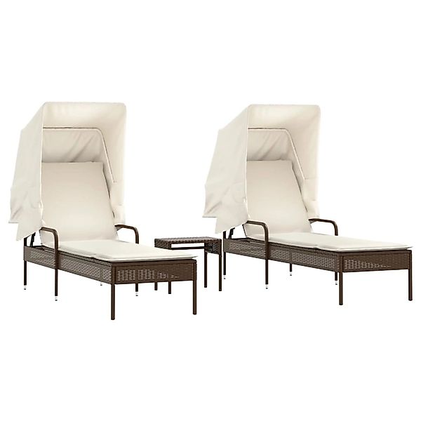 VidaXL Sonnenliegen 2 Stk. mit Dach und Tisch Braun Poly Rattan günstig online kaufen