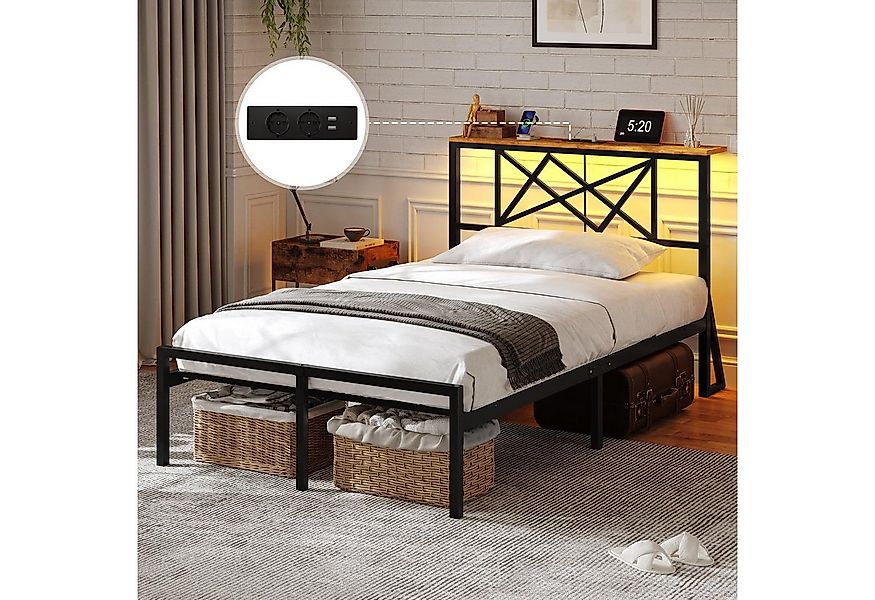 MSMASK Bettgestell mit LED Beleuchtung und Steckdose USB-Anschlüsse, Schwar günstig online kaufen